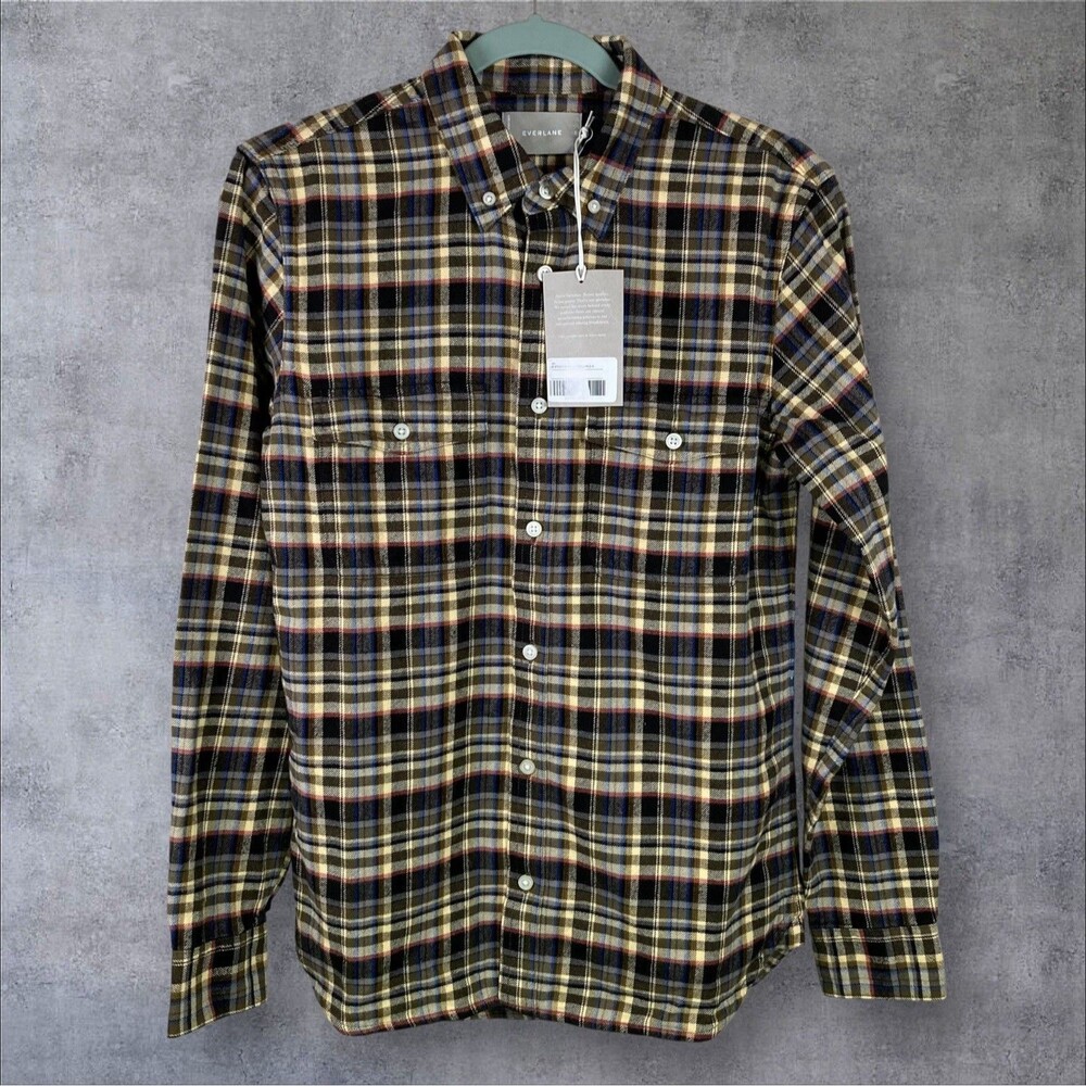 Everlane Flannel Shirt Mens Small Plaid Button Up Overshirt Cotton Pockets NWT